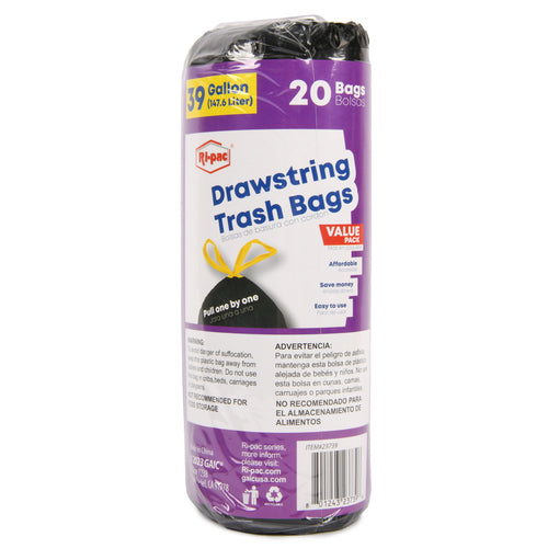 drawstring trash bag 39 gal 20ct -- 24 per case