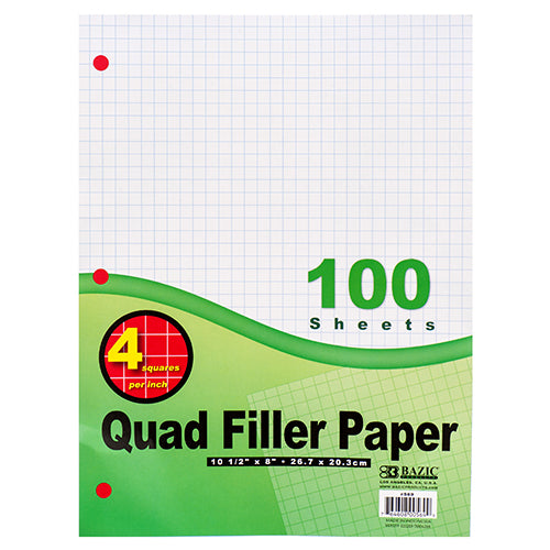 filler paper - quad ruled - 100 sheets -- 36 per case