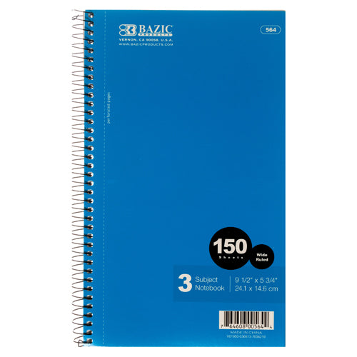 bazic 3-subject notebooks - 120 sheets -- 24 per case