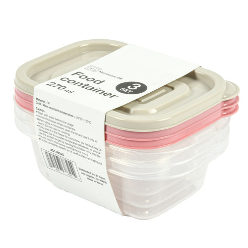 plastic food container rect. 3pcs 270ml -- 12 per case