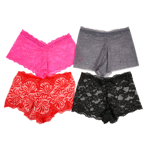 lady panty w lace boxer style asst design clr -- 12 per box