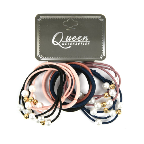 hair tie with pearls and solid 8pc asst colors -- 12 per box