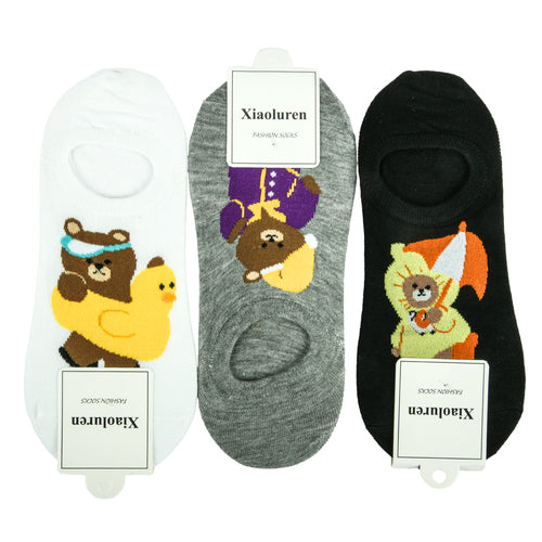 no show socks teddy bear design -- 12 per box