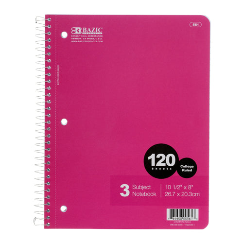 3 subject notebooks - college ruled - 24/pack -- 24 per case