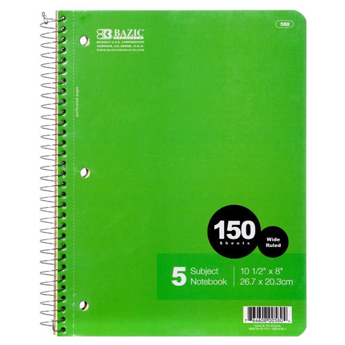 bazic 5-subject notebooks - 150 sheets -- 24 per case