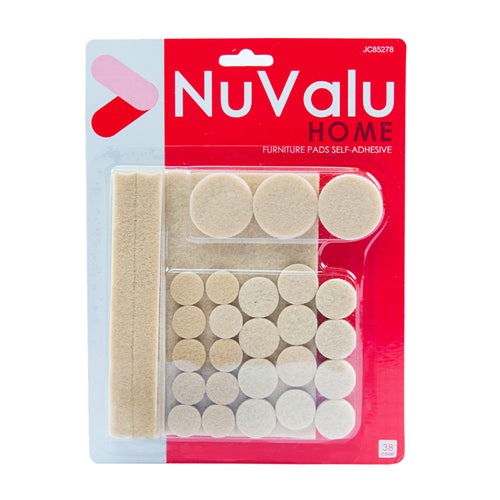 nuvalu furniture pads - 38pc size assortment blister pack - 144 -- 24 per box