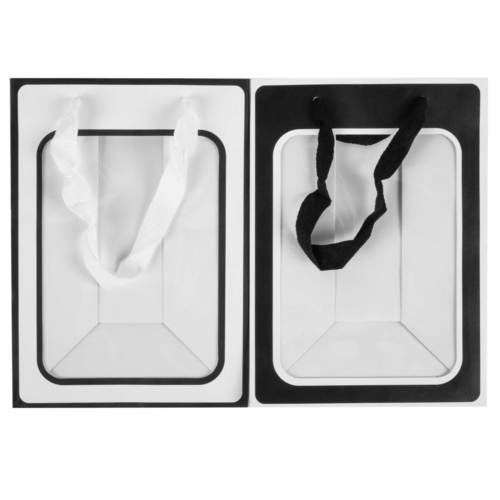 gift bag small black white w clear window -- 12 per box