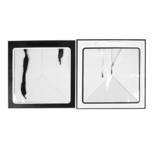 gift bag wide large black white w clear window -- 12 per box