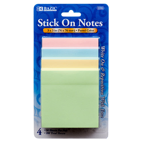 bazic sticky notes - assorted colors  -- 24 per box