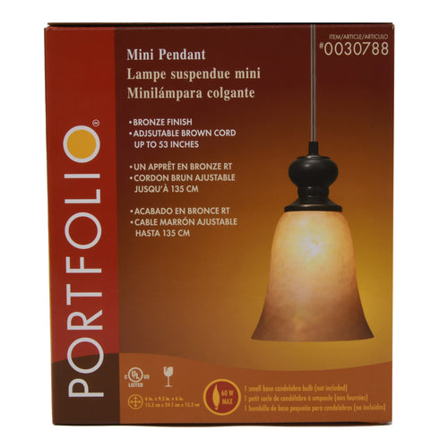 portfolio mini amber pendant 6x9.5h bronze finish adjustable to 53h -- 2 per case