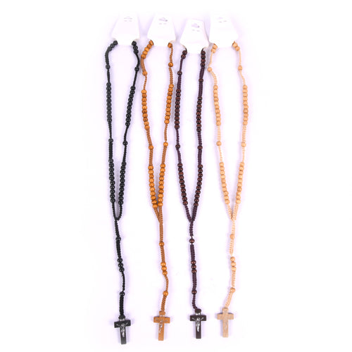 wood beads cross necklace -- 12 per box