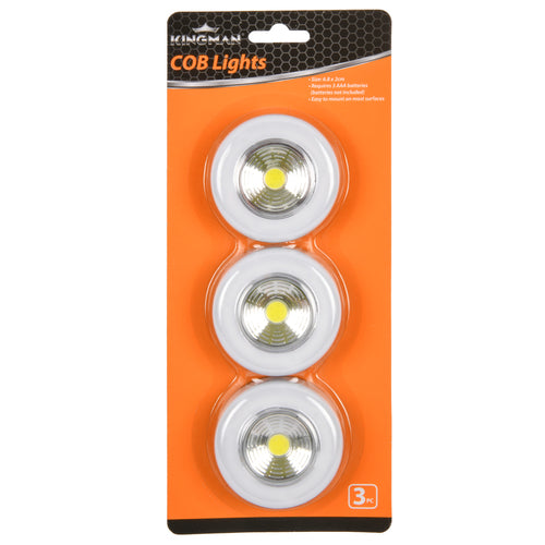 kingman cob lights 3pk round battery operated -- 24 per box