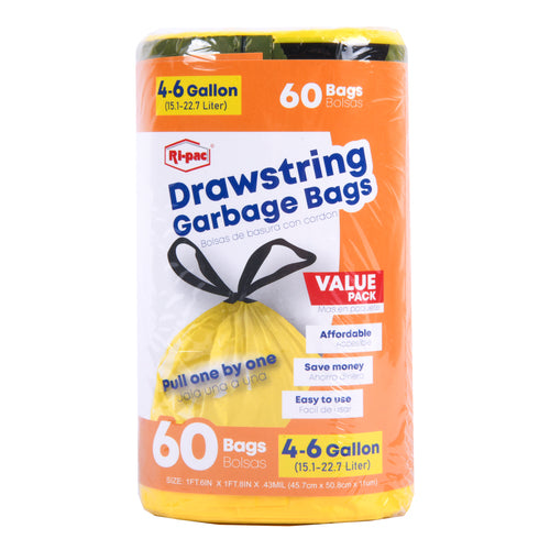 drawstring garbage bags 4-6gal 60c. yellow color -- 24 per case