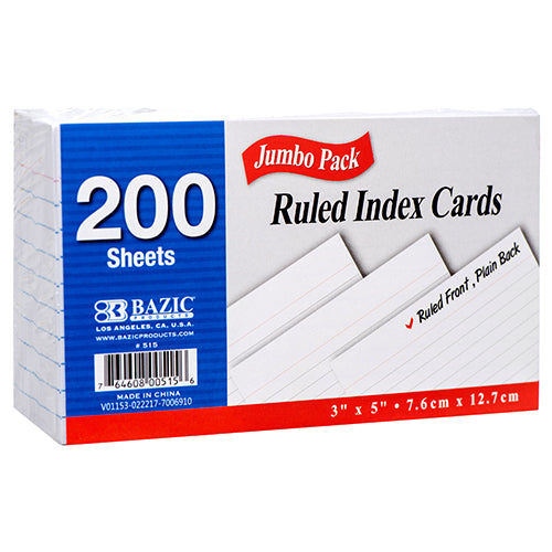 ruled index cards - aa pack -- 36 per case