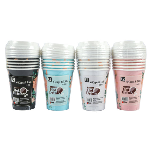 ez cup w lid 12oz asst color flower design -- 36 per case