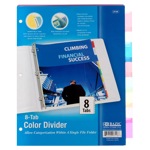 8 tab dividers  - #bazic colors -- 24 per box