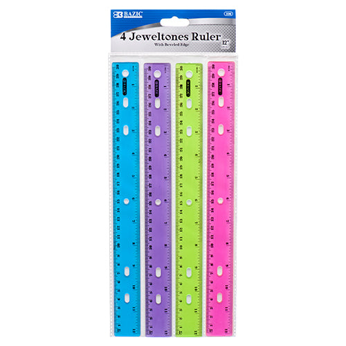 plastic transparent rulers - assorted  - #bazic -- 24 per box