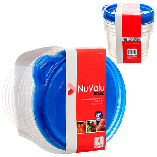 blue lid plastic containers - nuvalu - 31oz -- 24 per case