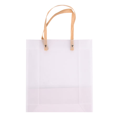 gift bag x-small clear w brown handle -- 12 per box