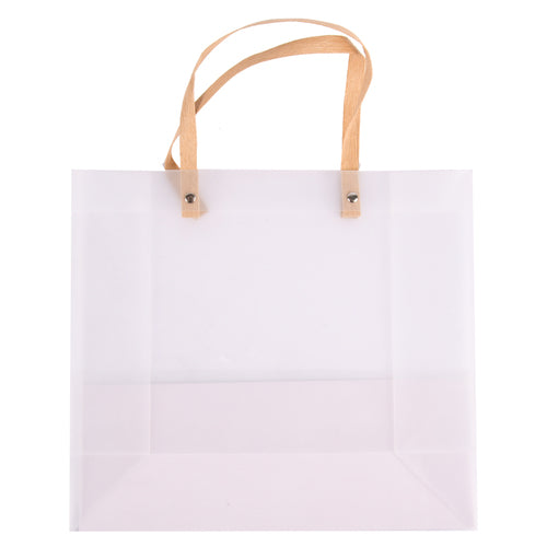 gift bag medium clear w brown handle -- 12 per box