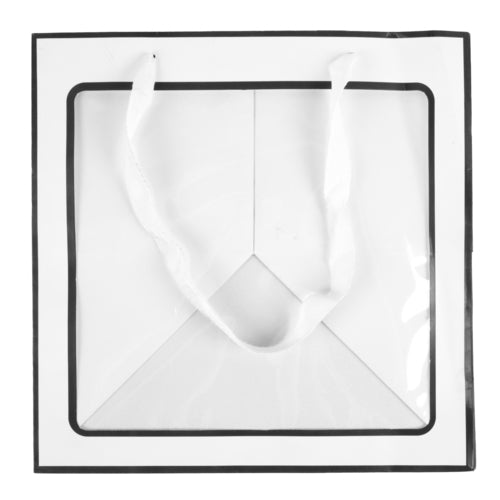 gift bag wide x-large black white w clear window -- 12 per box