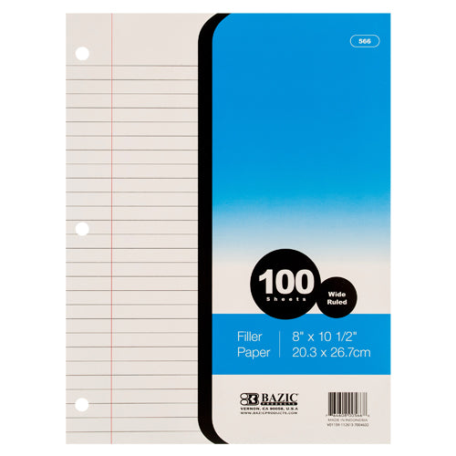 filler paper 100ct wide rule -- 36 per case