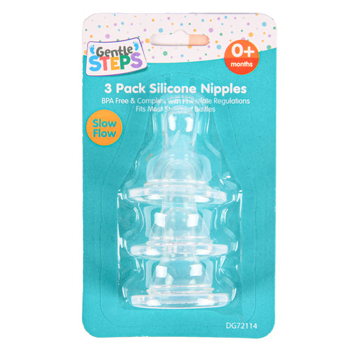 gentle steps silicone nipples fast slow flow asst 3 pk -- 72 per case