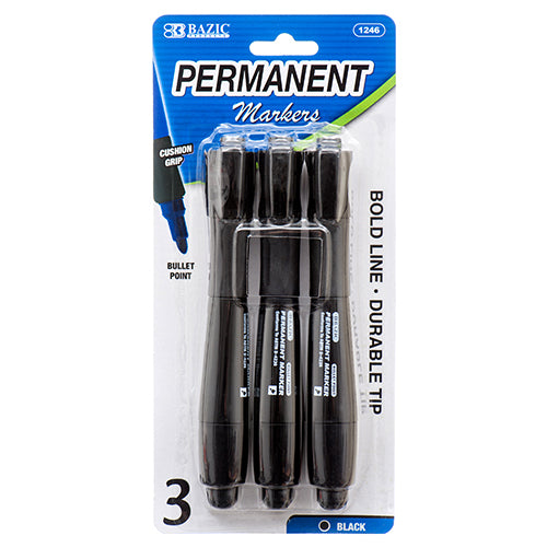 bazic markers - 3pc with grip - black color  -- 24 per box