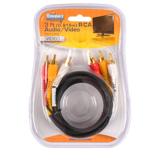 uninex 3ft 3-rca audio video cable -- 6 per box