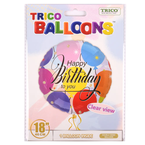 trico 18 happy birthday balloon transparent -- 10 per box