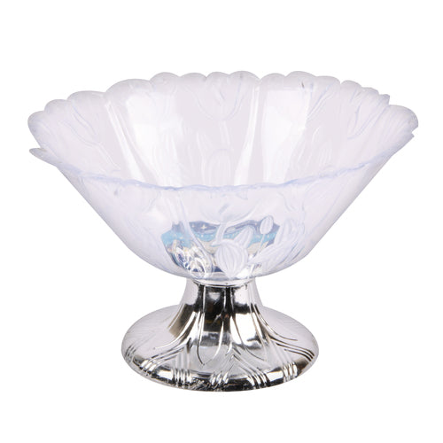 plastic crystal like bowl w silver stand -- 48 per case