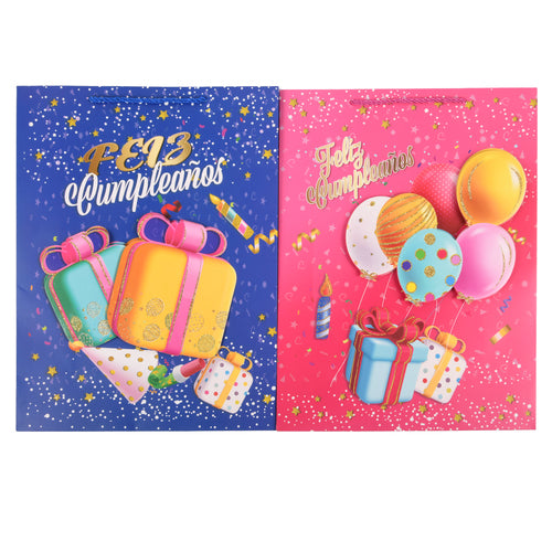 gift bag large feliz cumpleanos 3d pop out -- 12 per box