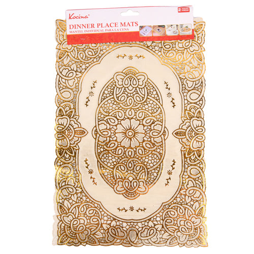 dinner place mat 2pc set gold rect -- 12 per box