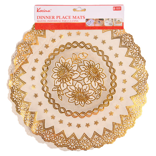 dinner place mat 2pc set gold round 15 -- 12 per box