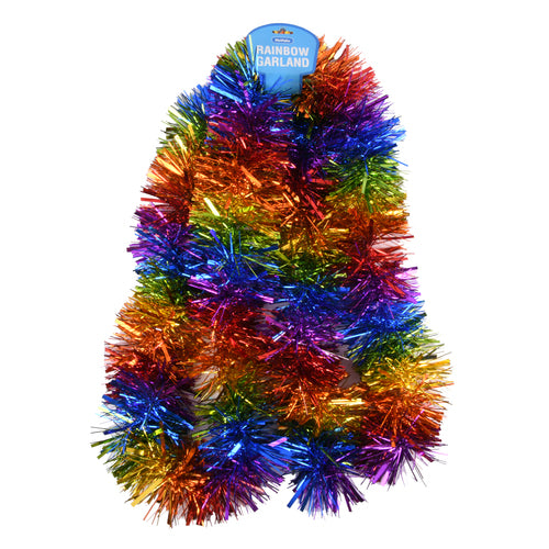 rainbow tinsel garland -- 36 per case