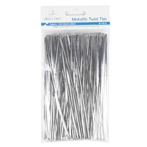 angels craft metallic twist ties silver -- 12 per box