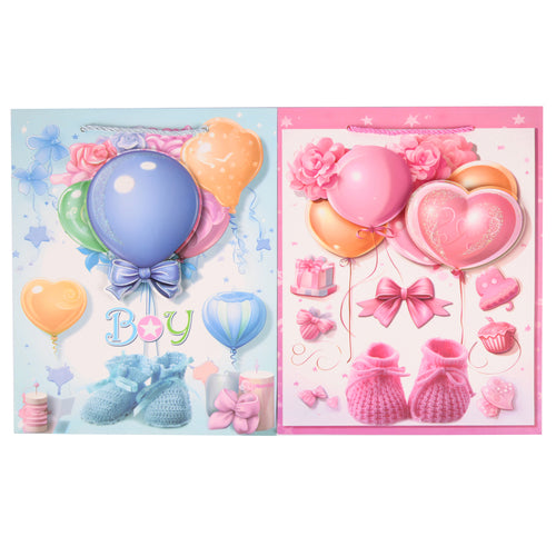 gift bag babyshower medium asst blue pink -- 12 per box