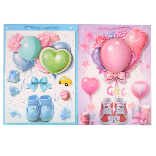 gift bag babyshower large asst blue pink -- 12 per box