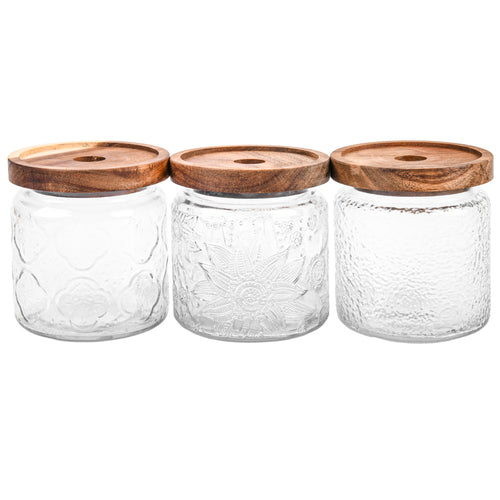 kocina glass canister w wood lid asst 500ml -- 12 per case