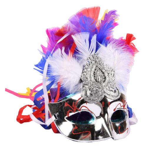 carnival mask with feathers asst colors -- 12 per box