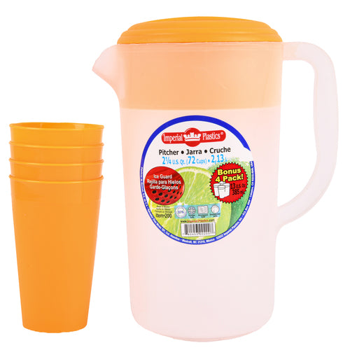 pitcher 2.25qt w 4 tumblers asst clrs -- 48 per case