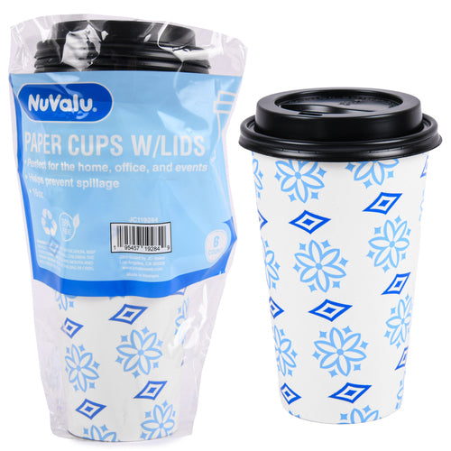 nuvalu paper cup printed w lid 16 oz. 6ct -- 48 per case