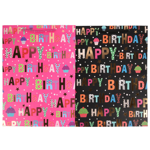 gift bag happy birthday large asst designs -- 12 per box