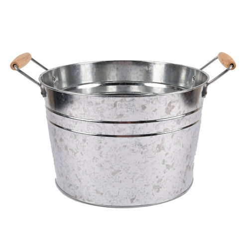 2.9 gallon round tin bucket with wooden handles -- 12 per case