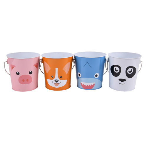 4.4 kids tin bucket 4 asst animal faces -- 24 per case