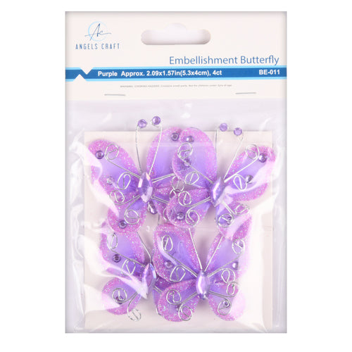 angels craft 4ct emellishment butterfly - purple -- 12 per box