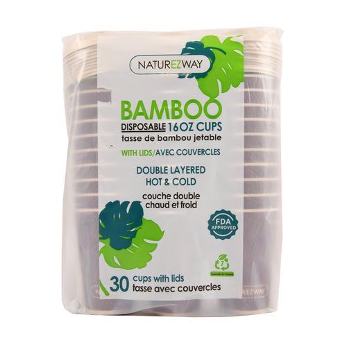 naturezway bamboo 16 oz cups with lids 30ct -- 8 per case