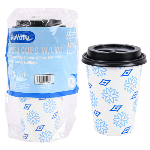 nuvalu paper cup printed w lid 12 oz. 8ct -- 48 per case