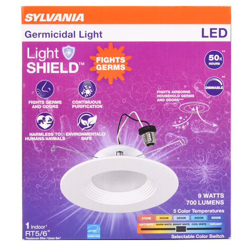 sylvania germicidal 5 6 downlight 9w 5cct color select -- 4 per case