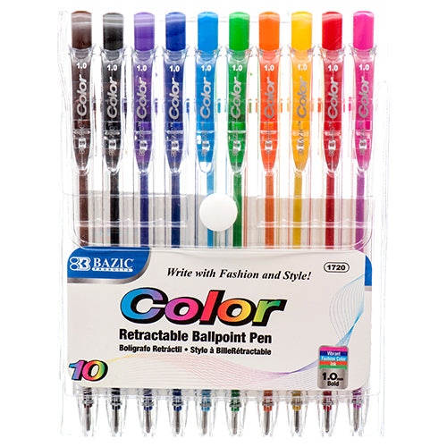 pen color 10pc retractable in pouch -- 24 per box